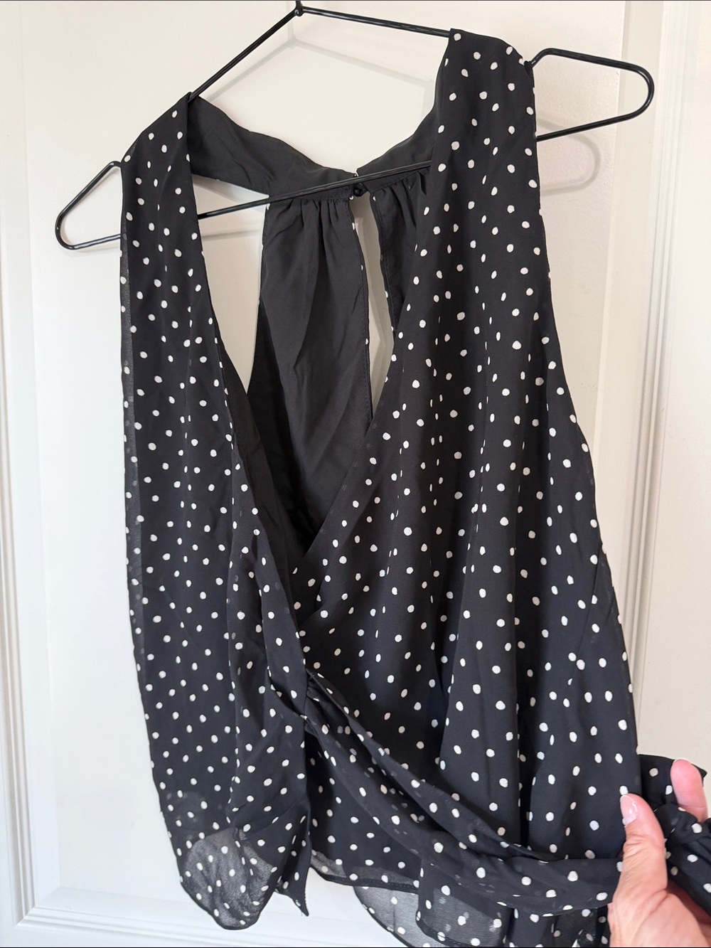 Black Polka Dot Halter Wrap tank